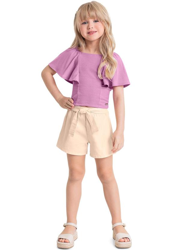 Quimby - Short Infantil em Sarja para Menina Bege 2