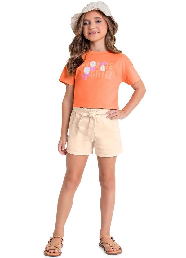 Quimby - Short Infantil em Sarja para Menina Bege 4