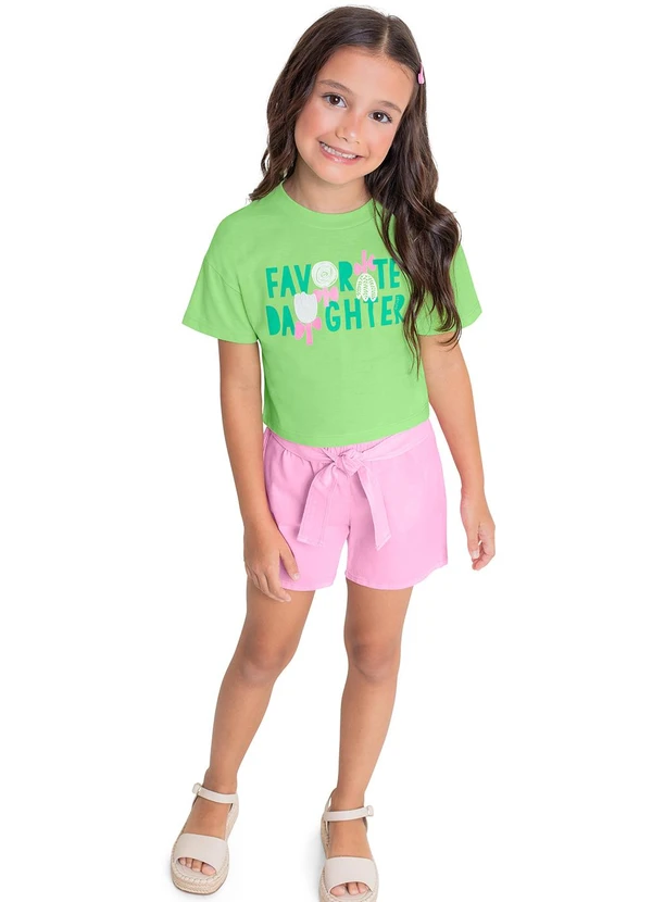 Quimby - Short Infantil em Sarja para Menina Rosa 2