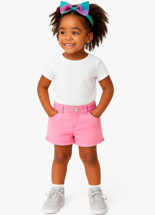 Select - Short Infantil Jeans com Bolsos Rosa 3