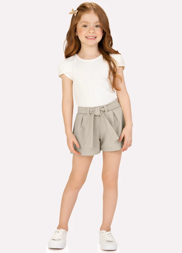 Milon - Short Infantil Menina em Moletinho Bege 2