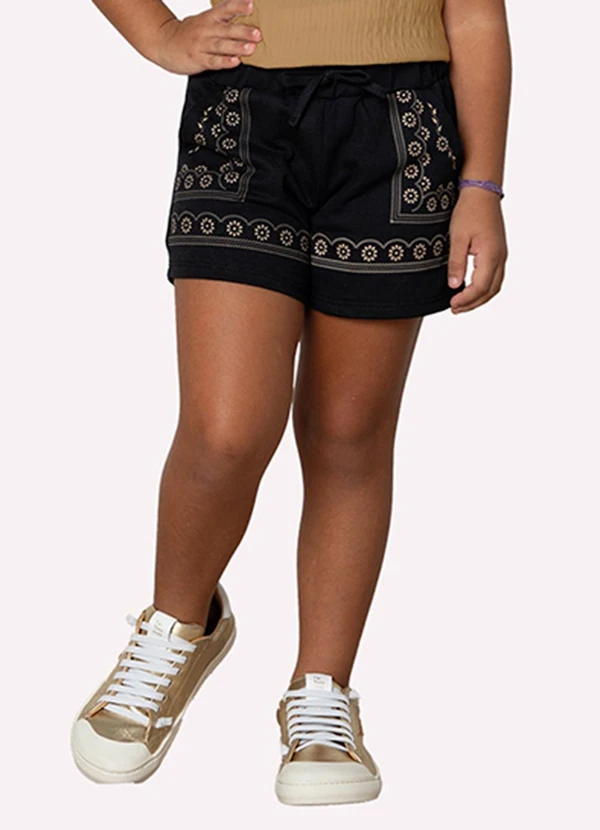 Milon - Short Infantil Menina em Moletinho Milon Preto 2