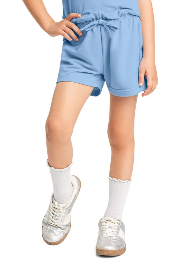 Bee Loop - Short Infantil Menina em Moletom Bee Loop Azul