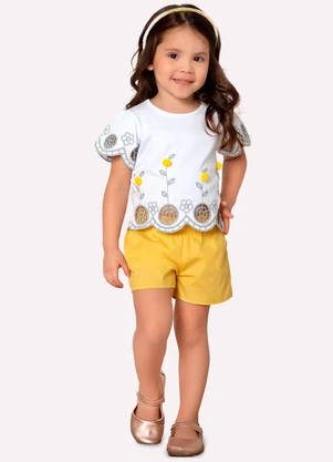 Short Infantil Menina em Tricoline Milon (Amarelo) - MILON