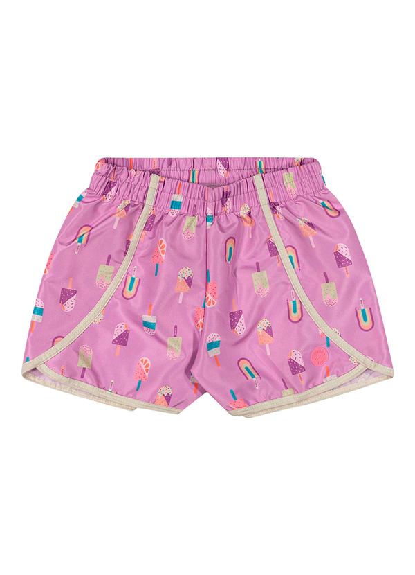 Elian - Short Infantil Menina Estampado Tactel Roxo