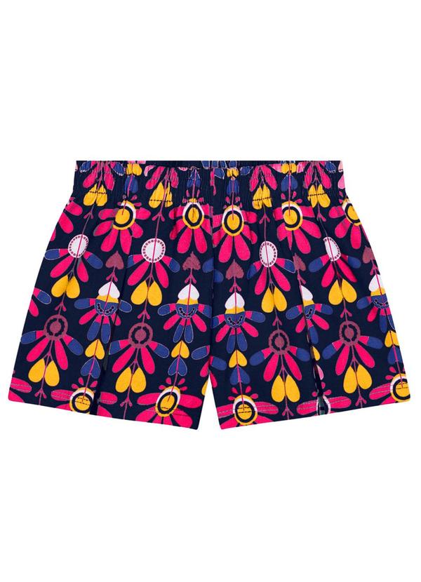 Kyly - Short Infantil Menina Flores Azul Marinho 1