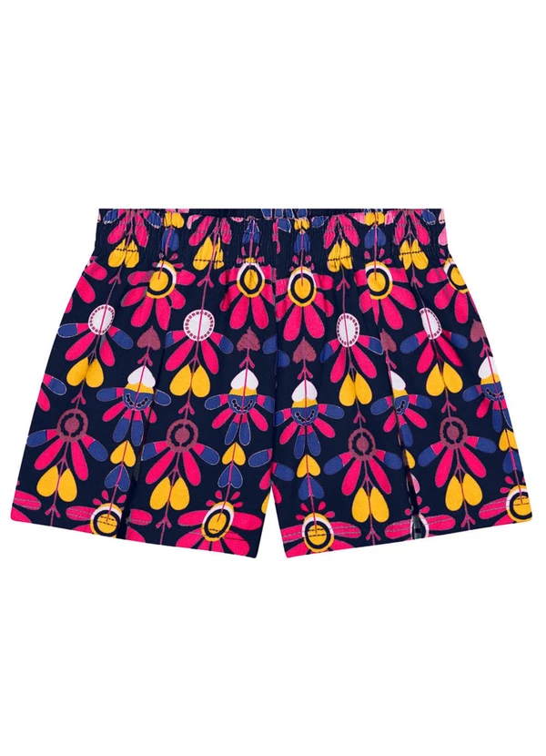Kyly - Short Infantil Menina Flores Azul Marinho 1