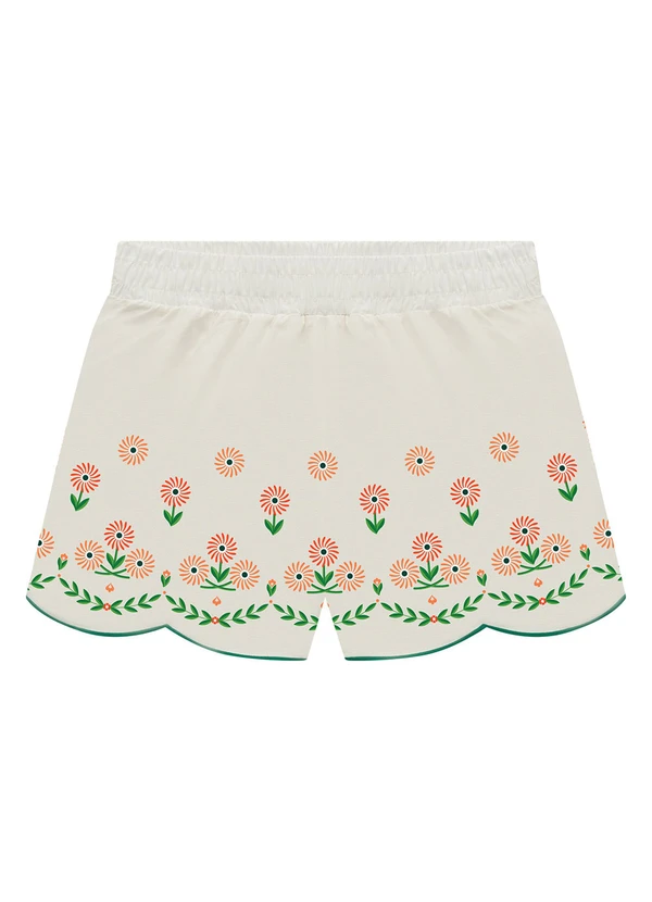 Nanai - Short Infantil Menina Flores Off White