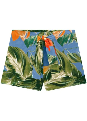 Nanai - Short Infantil Menina Folhagem Azul - NANAI