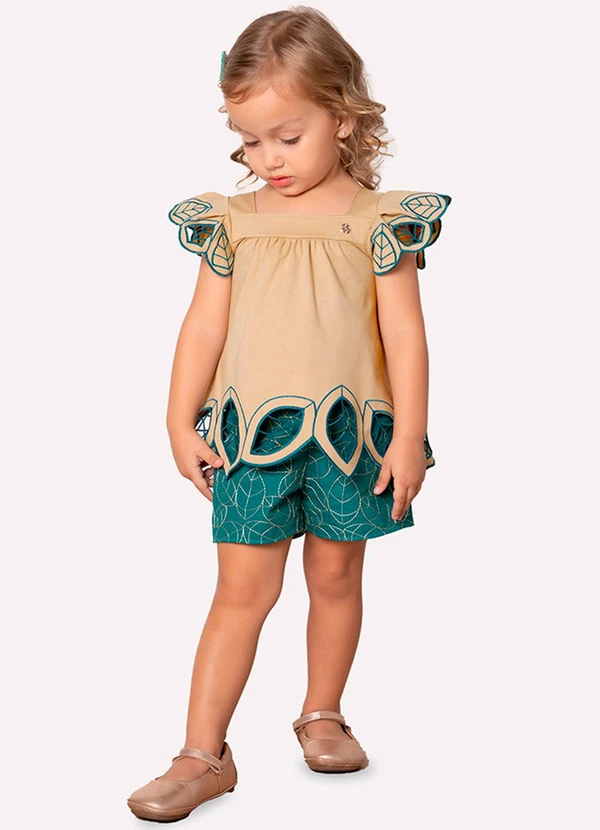 Milon - Short Infantil Menina Folhagem Milon Verde
