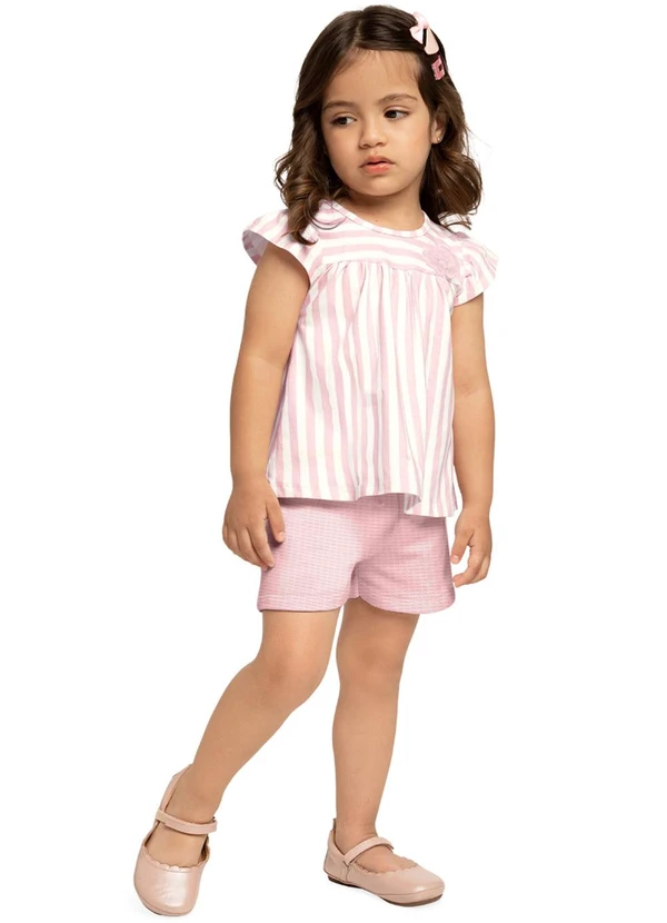 Milon - Short Infantil Menina Listras Rosa 2