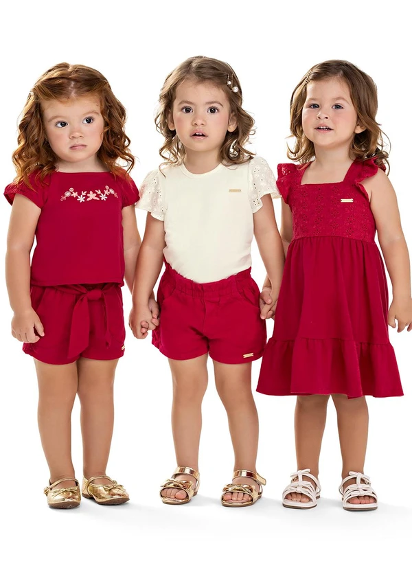 Colorittá - Short Infantil Menina Sarja com Bolsos Vermelho 3