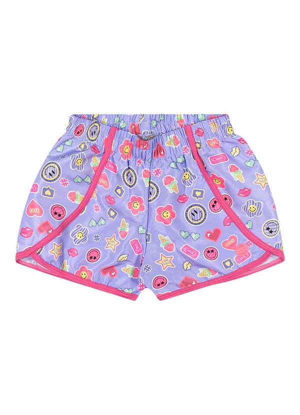 Elian - Short Infantil Menina Tropical Elian Roxo