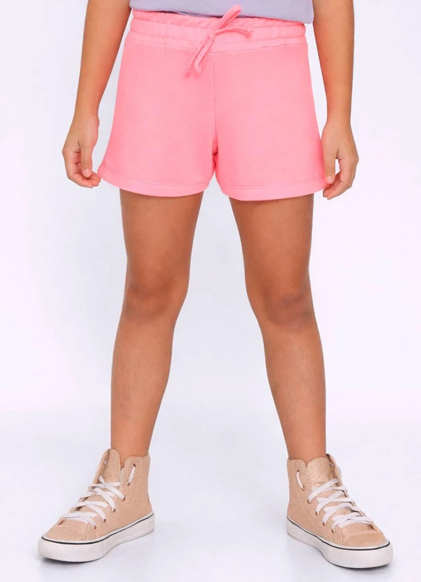 Torra - Short Infantil Moletinho Curto Cordão Neon Rosa