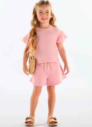 Up Baby - Short Infantil Moletom Linho Rosa - UP BABY