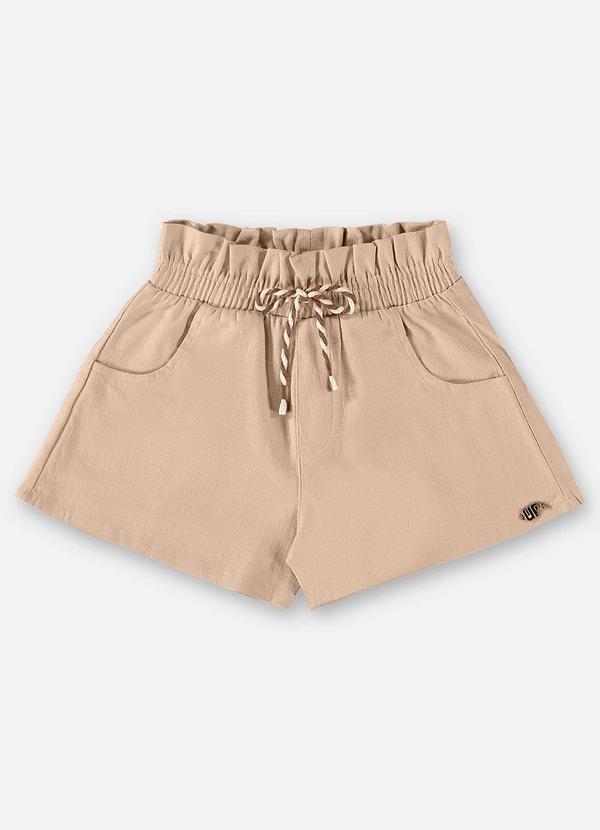 Up Baby - Short Infantil para Menina em Linho Bege