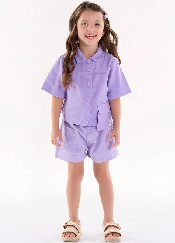 Up Baby - Short Infantil para Menina em Sarja Roxo 2