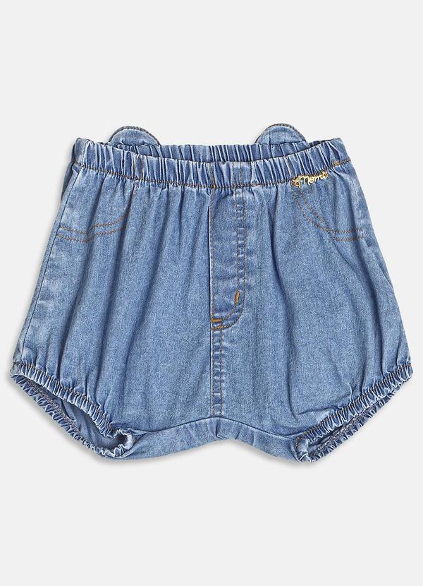 Momi - Short Jeans com Estampa de Ursinho Azul