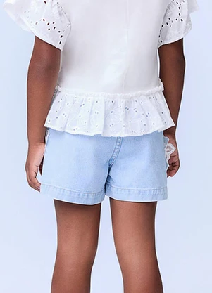 Momi - Short Jeans com Flores de Renda Azul - MOMI