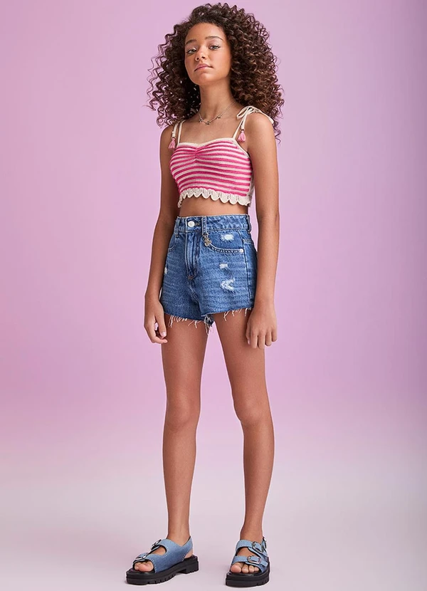 I Am - Short Jeans com Pingente de Cerejas Azul 3