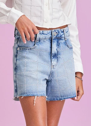 I Am - Short Jeans com Strass Azul - I AM