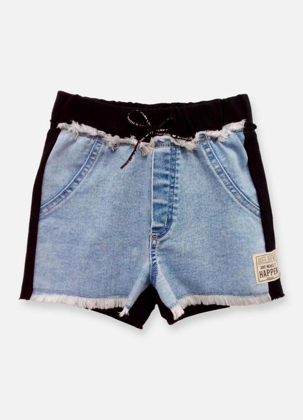 Momi - Short Jeans com Tecido com Cadarço Azul