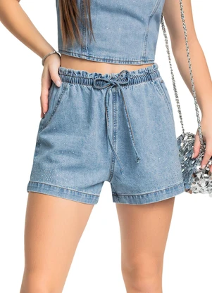 Gloss - Short Juvenil em Jeans com Strass Azul - GLOSS