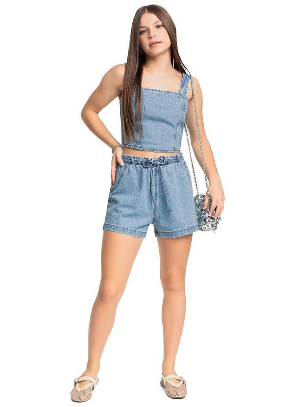 Gloss - Short Juvenil em Jeans com Strass Azul 3