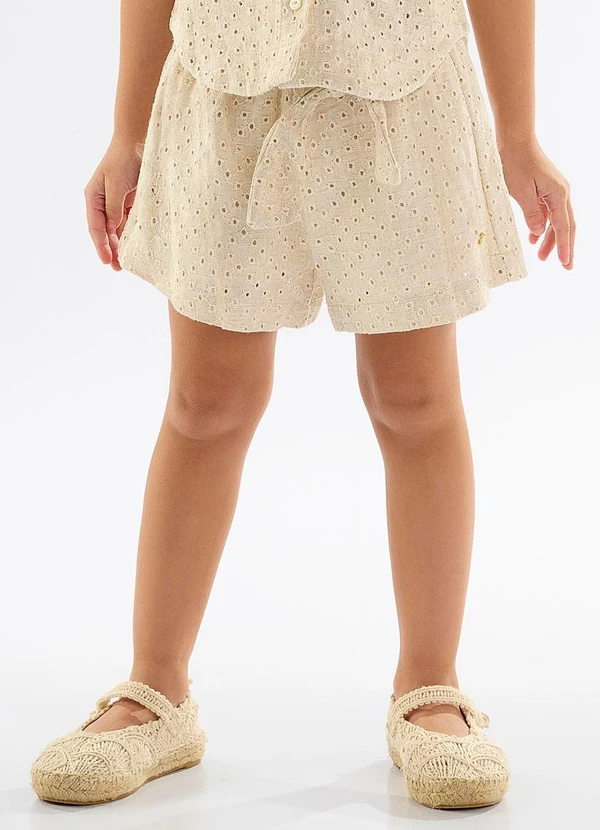 Up Baby - Short para Menina em Laise Forrado Bege