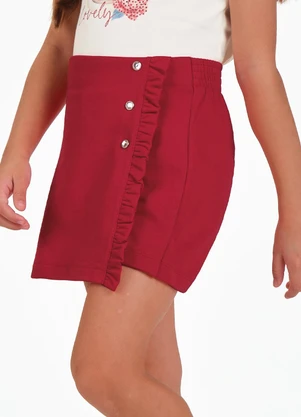 Rovitex - Short Saia com Babado Duplo e Botões Vermelho - ROVITEX