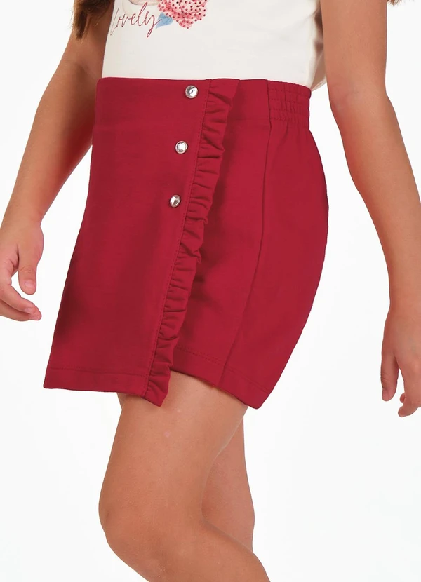 Rovitex - Short Saia com Babado Duplo e Botões Vermelho