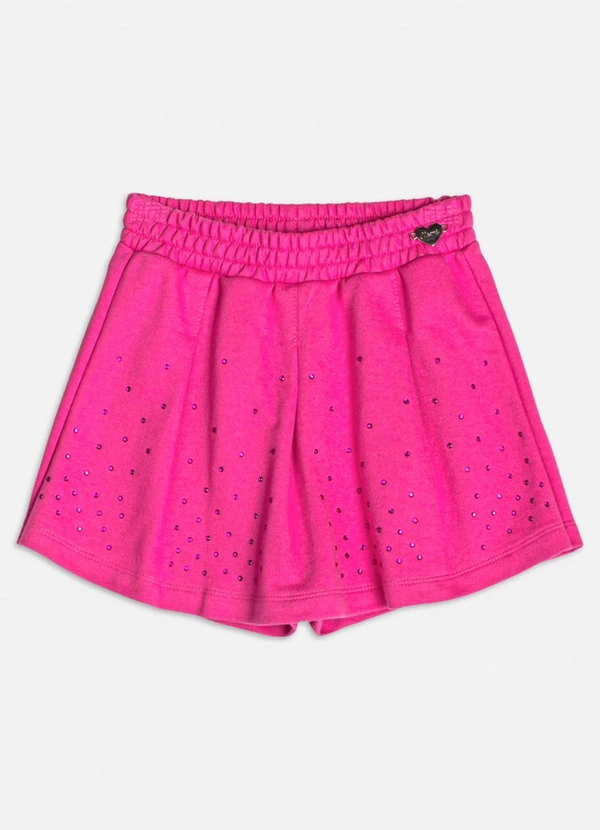 Momi - Short Saia de Pregas com Strass de Moletom Rosa