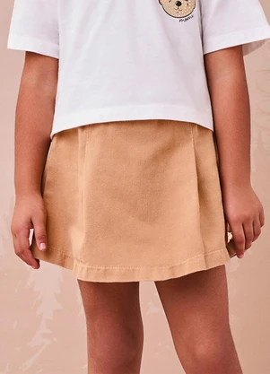 Momi - Short Saia de Sarja com Pregas Bege - MOMI