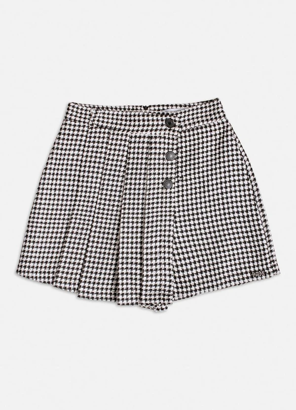 Authoria - Short Saia de Tweed Pied Poule Branco