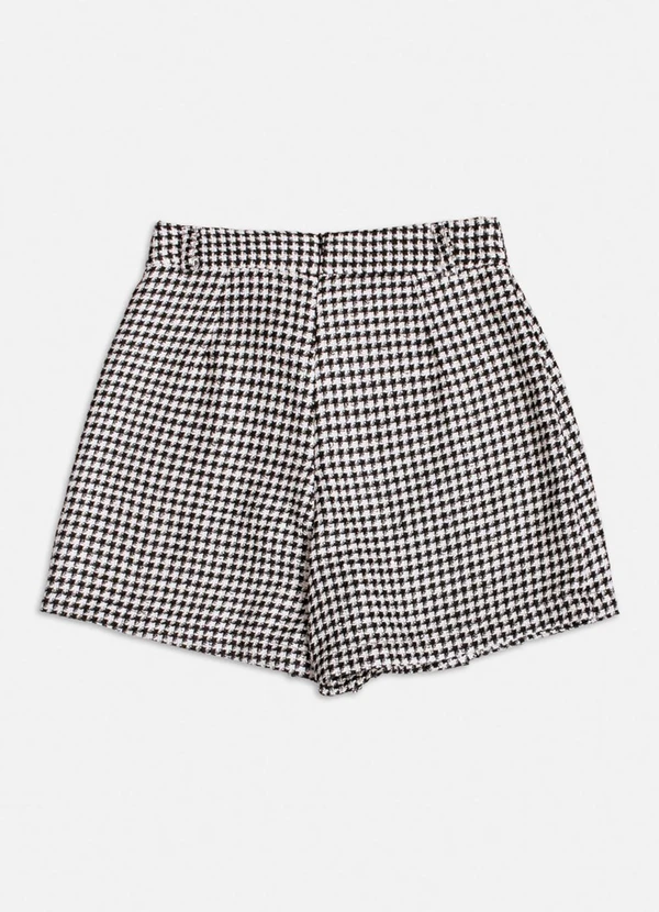 Authoria - Short Saia de Tweed Pied Poule Branco 2