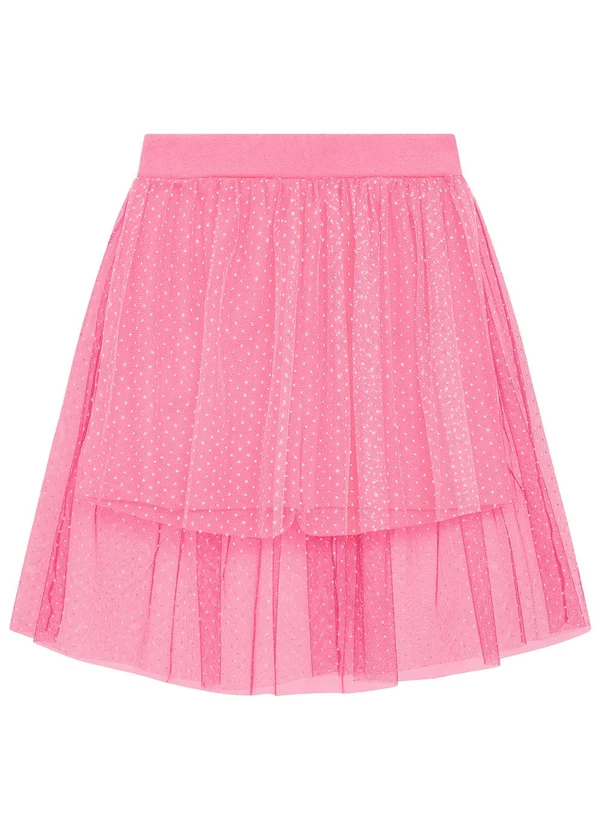 Duduka - Short Saia Infantil com Tule Sobreposto Rosa