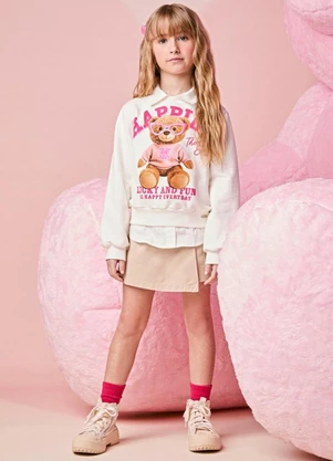 Momi - Short Saia Infantil Menina de Sarja Bege - MOMI