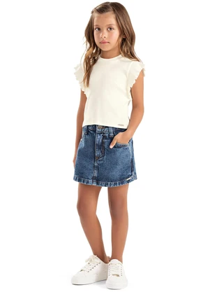 Colorittá - Short Saia Infantil Menina Jeans Azul - COLORITTÁ