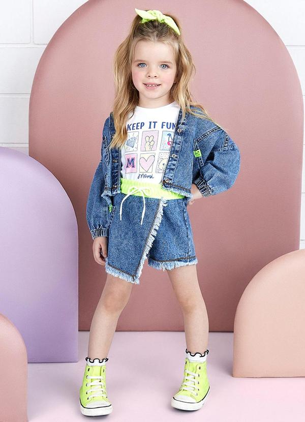 Momi - Short Saia Jeans com Neon Azul 2