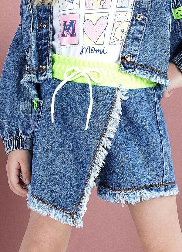 Momi - Short Saia Jeans com Neon Azul 3