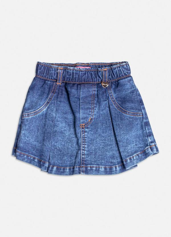 Momi - Short Saia Jeans com Pregas Azul