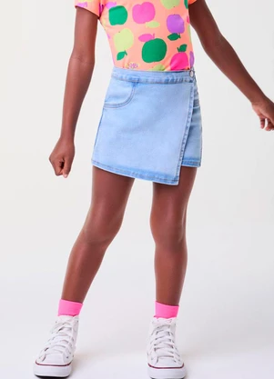 Bimbi - Short Saia Jeans Transpassado Azul - BIMBI