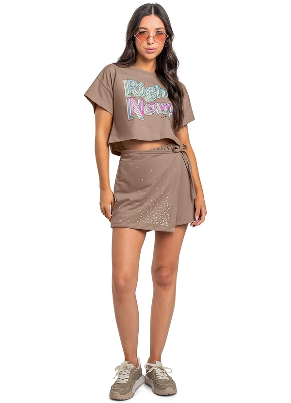 Gloss - Short-Saia Juvenil com Strass Marrom 3