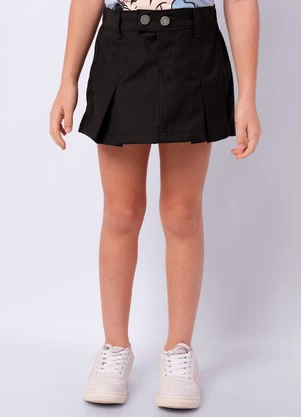 Torra - Short Saia Sarja Infantil Curto com Pregas Preto - TORRA