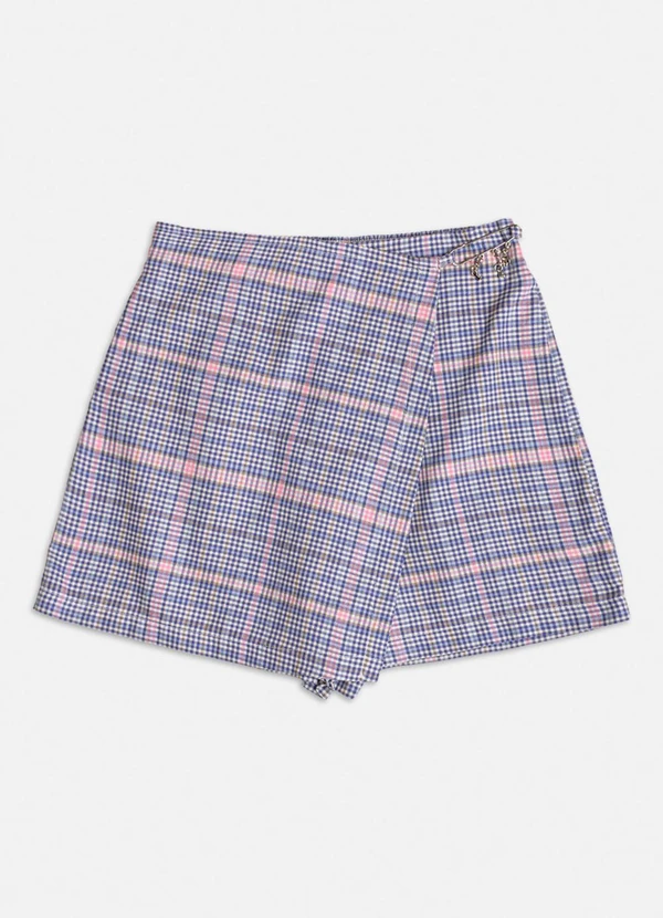 Authoria - Short Saia Xadrez Transpassado Rosa