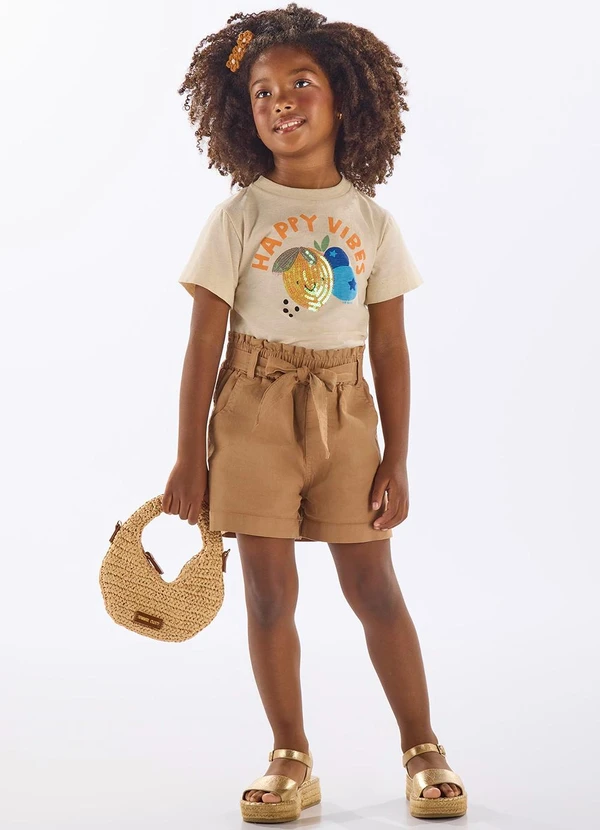 Up Baby - Short Sarja Infantil com Cinto Marrom 2