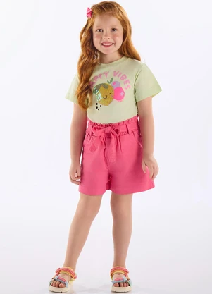 Up Baby - Short Sarja Infantil com Cinto Rosa - UP BABY