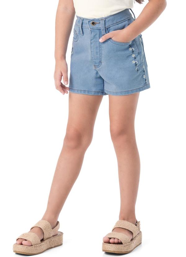 Carinhoso - Shorts Azul Claro Jeans com Bordado Menina