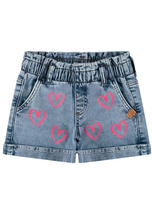 Malwee Kids - Shorts Jeans Corações Menina Azul - MALWEE KIDS