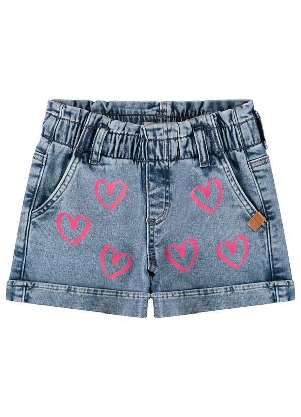 Malwee Kids - Shorts Jeans Corações Menina Azul